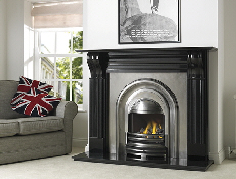 GAS CAST IRON BLACK GRANITE WHITE SURROUND COAL FIRE TRADITIONAL FIREPLACE SUITE 